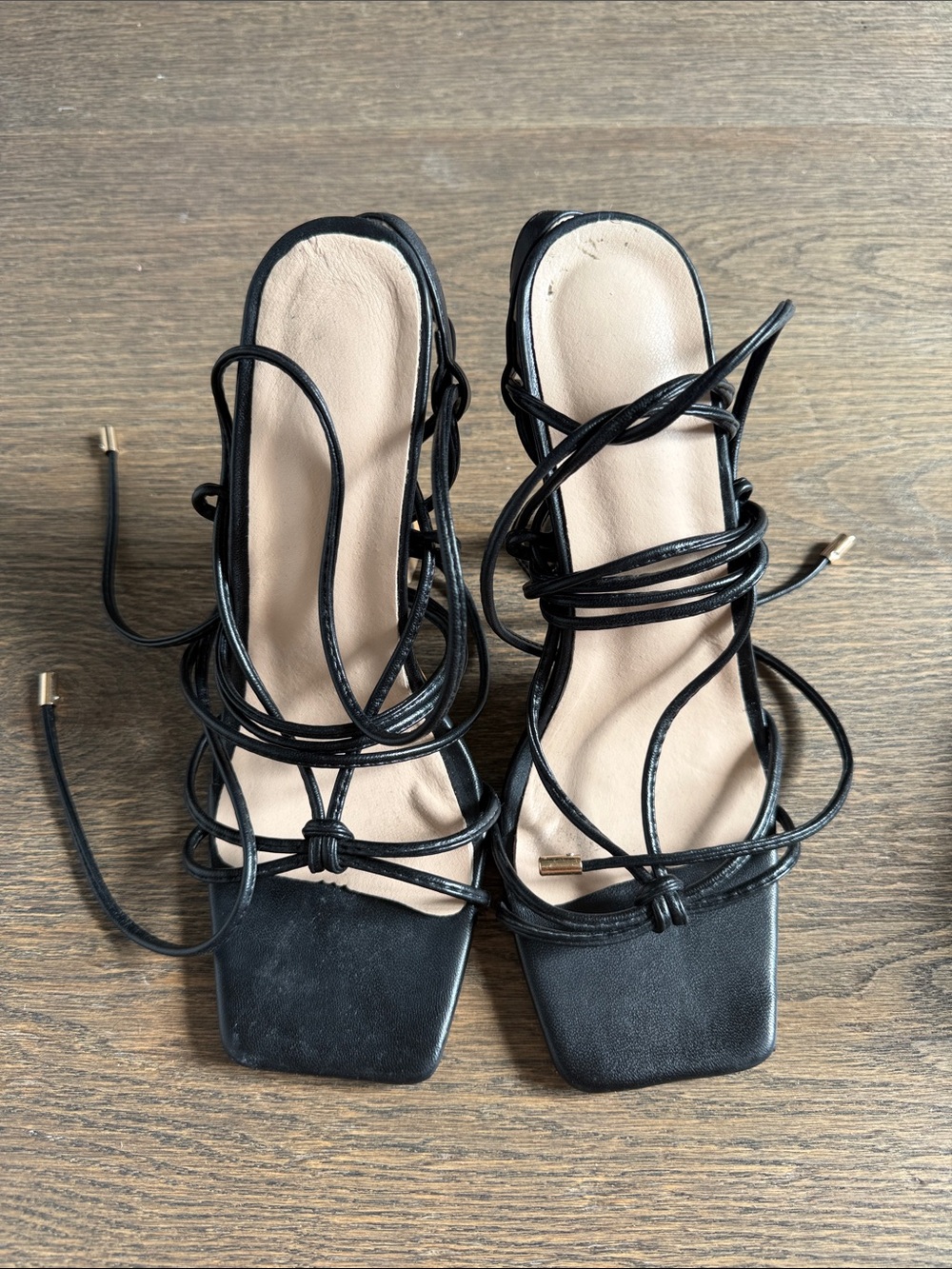 SHEIN STRAPPY SQUARE TOE HEELED SANDALS IN BLACK